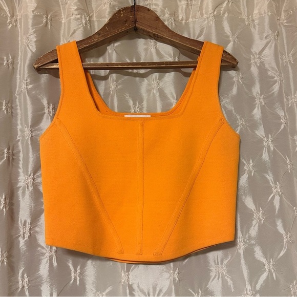 HOUSE OF HARLOW 1960 Orange Sculpt Knit Square Neck Corset Crop Tank Top Crop - Picture 2 of 9
